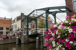 Bild aus der Stadt Leiden - Brücke, Grachten und Blumen
