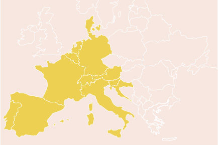 Bereiste Länder in Europa in gelb markiert